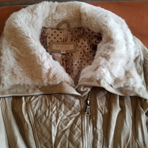 GUESS Beige Faux Leather Jacket - Picture 9 of 12